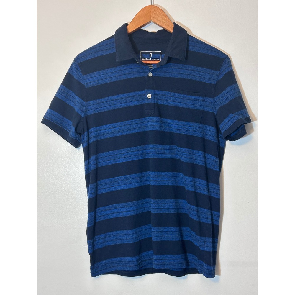 Mutual‎ Weave Short-Sleeved Polo Shirt Blue Stripes Men's Size Small